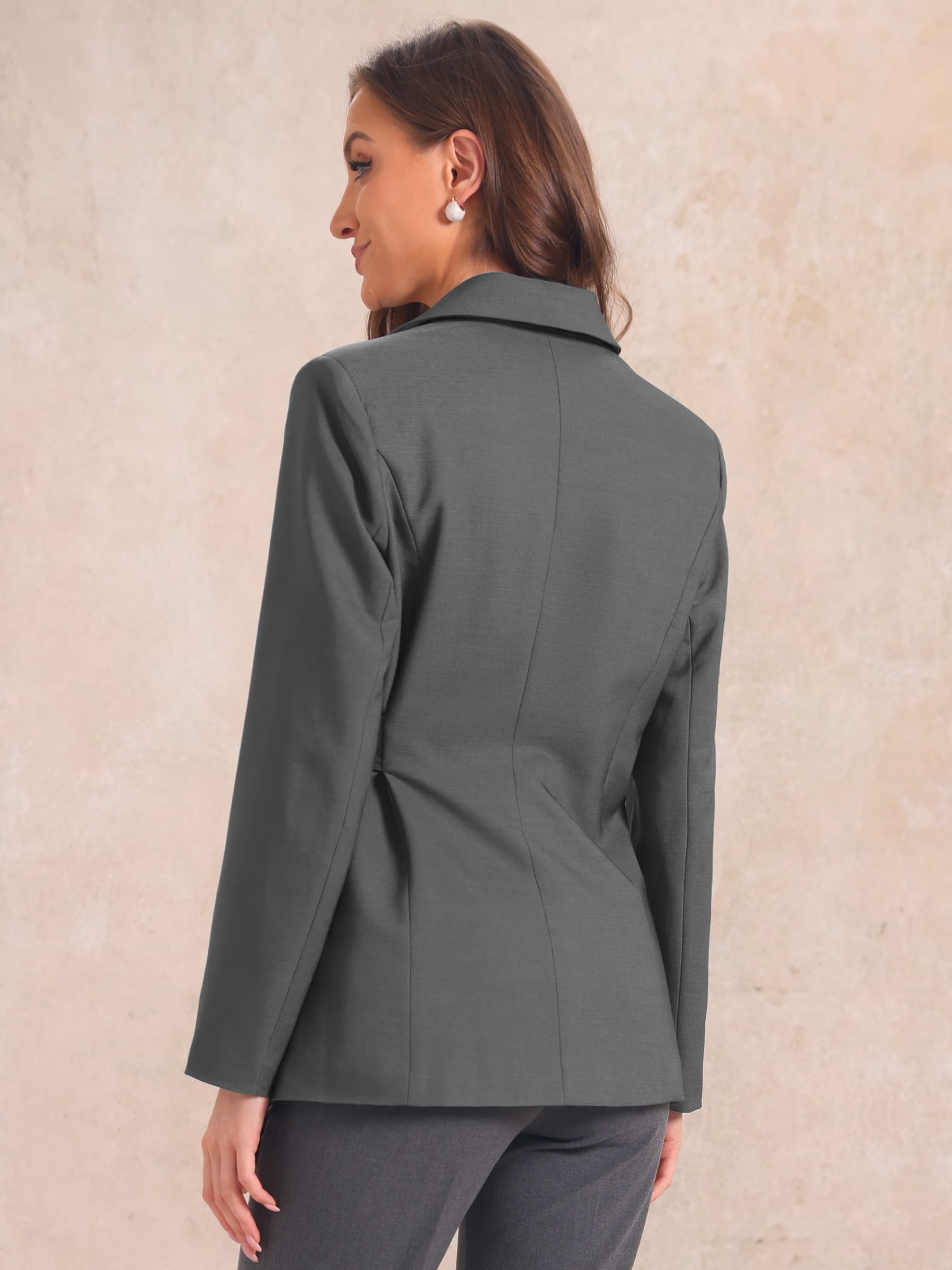 DARING DIVA Women's Belted Lapel Long Sleeve Work Office Wrap Blazer Jacket L Dark Gray