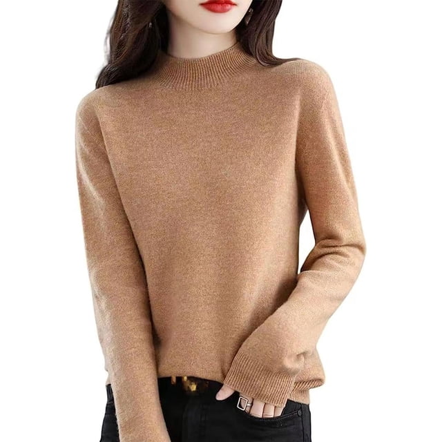 Women‘s Wool Sweaters Mock Turtle Neck Lightweight Long Sleeve Cozy Warm Fall Winter Pullover Tops