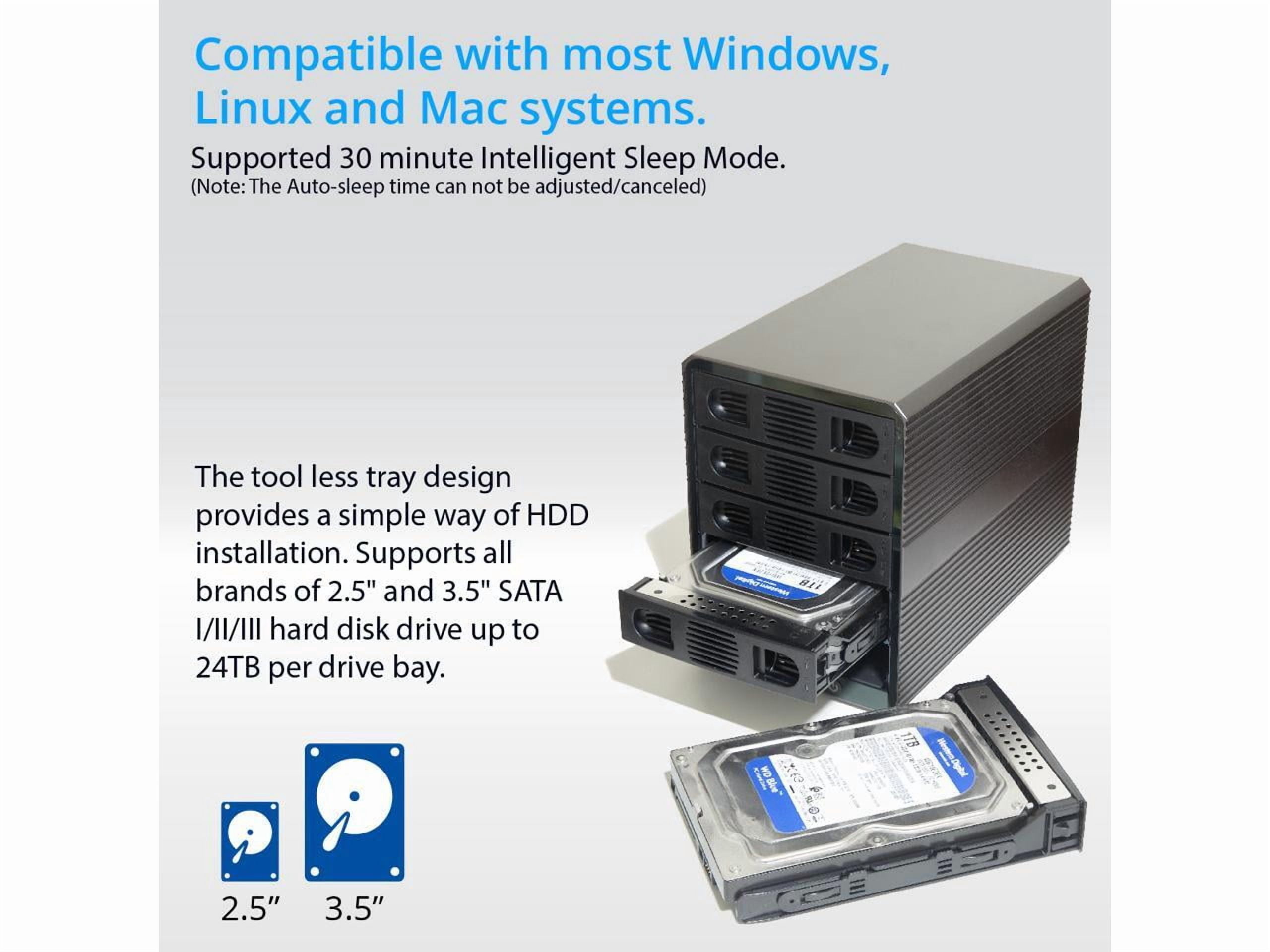 5 Bay USB 3.2 Type-C 10Gbps Daisy-Chain Hard Drive Enclosure DAS, Support 120TB (5x 24TB) 2.5" & 3.5" SATA HDD/SSD - SY-ENC50128