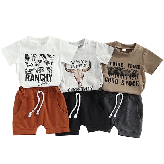 WIBACKER Toddler Baby Boy Western Cowboy Casual Outfit Short Sleeve Tops Shorts Set 2PCS Summer Clothes
