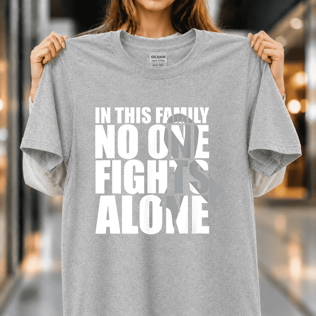 No One Fights Alone Brain Cancer Awareness Support Sweatshirt Unisex T-Shirt B315, S- 5XL