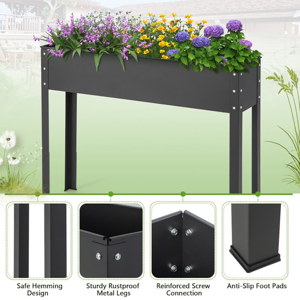 GVN Outdoor Raised Garden Bed, Yard Gardening Bed,Metal Raised Garden Bed with Legs and Drainage Hole for Vegetable Flower-40 x 11 x 31.5 inches