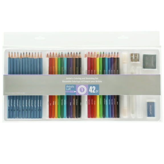 Artist's Loft 42 Piece Artist's Coloring & Sketching Set - Sketch, Colored & Watercolor Pencils with Tools - Ideal for Students & Beginners, 6 Pack