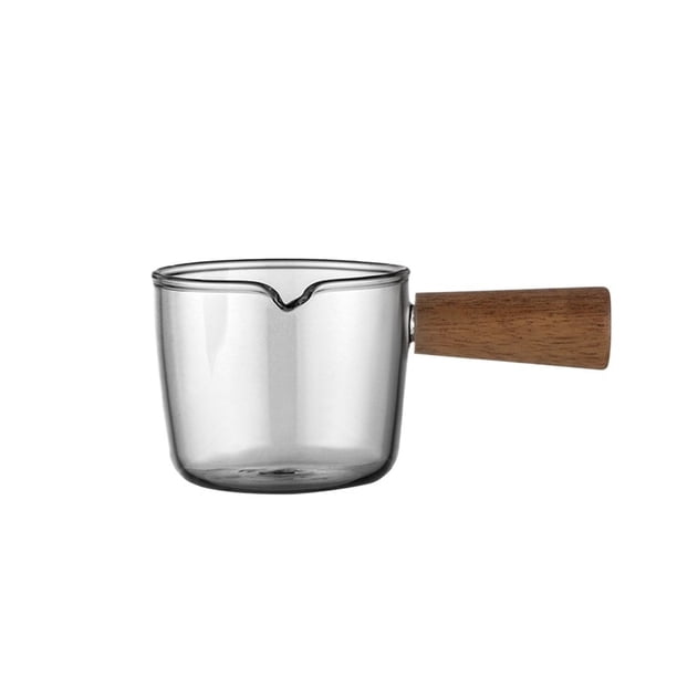 Jarra de crema de vidrio con mango de madera simple, for salsa doméstica, salsera