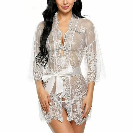 

Womens Sexy Lace Lingerie Robe Babydoll Kimono Dressing Gown Nightwear Nightgown