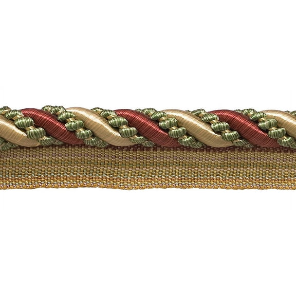 7/16" (1cm) Large Shiny Decorative Twisted Rope Cord with Lip | Cord Trim # 0716I2,, Cherry Grove Beige #4770 (Golden Beige, Rust Red, Olive Green) Sold By The Yard (36"/3 ft/0.9m)