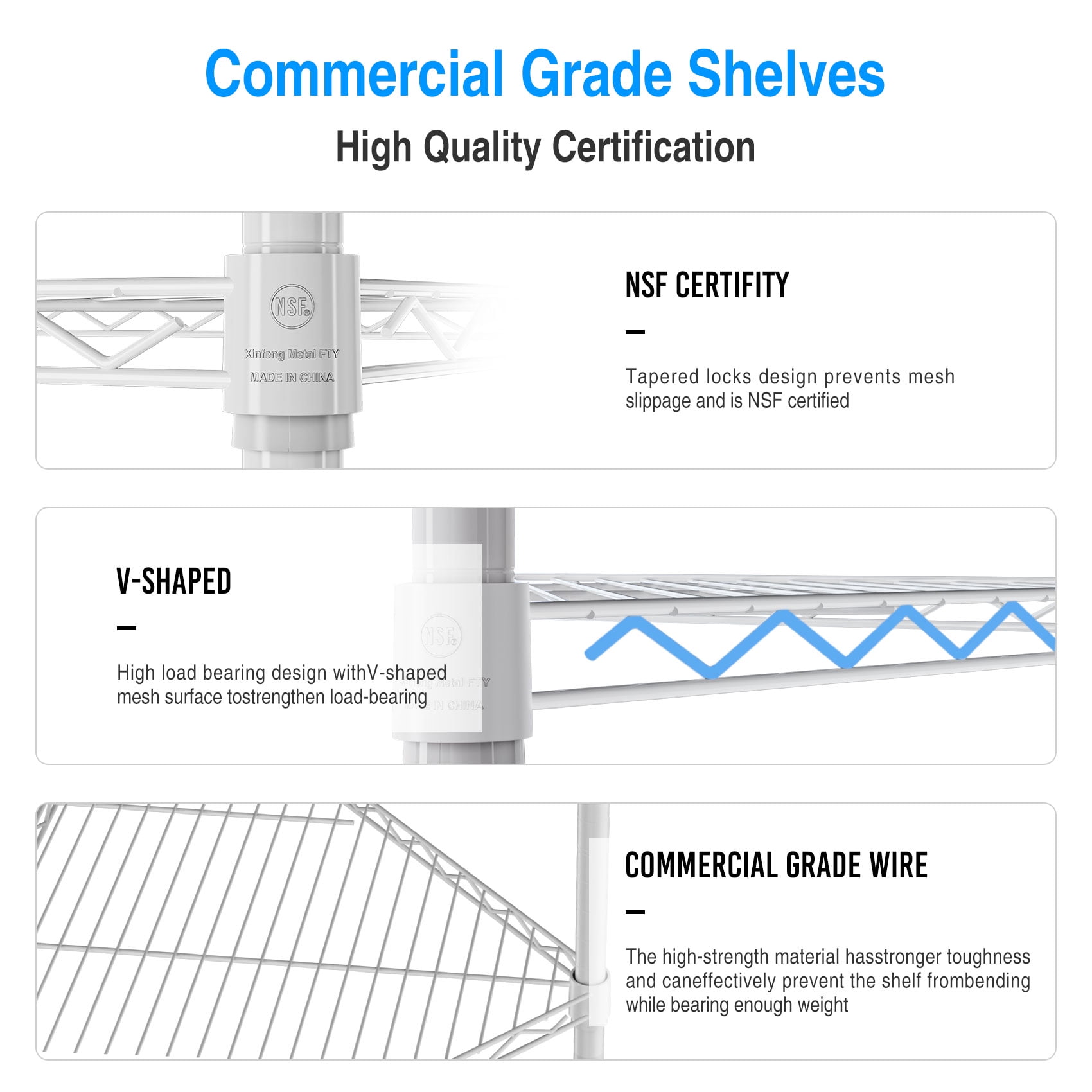Pouseayar 6 Tier 600lbs Capacity Heavy Duty Corner Wire Shelving Unit, Metal Shelf Pentagonal Corner Storage Rack with Shelf Liners for Kitchen Garage Office, White
