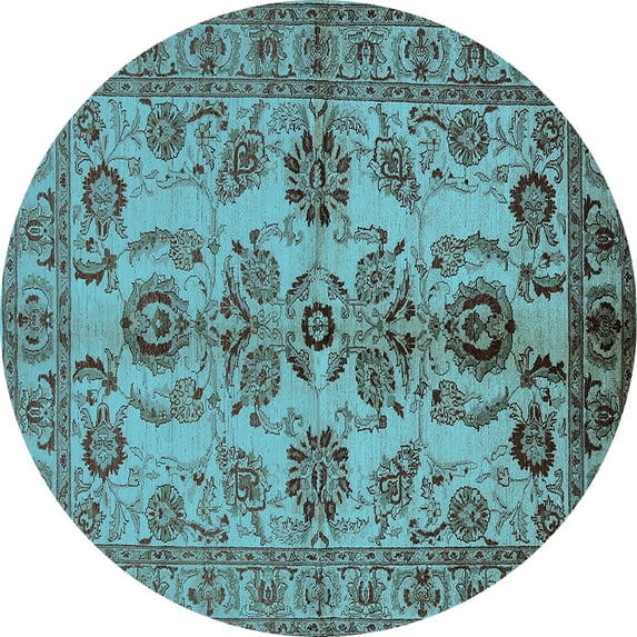 Ahgly Company Indoor Round Oriental Light Blue Industrial Area Rugs, 8' Round