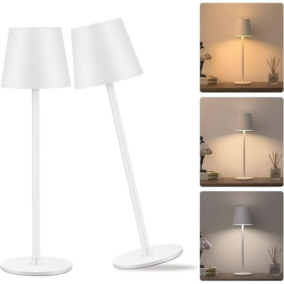 KDG 2 Pack Cordless Table Lamp,Portable LED Desk Lamp, 3 Color Stepless Dimming Up, for Restaurant/Bedroom/Bars/Outdoor Party/Camping/Coffee Shop Night Light(white)