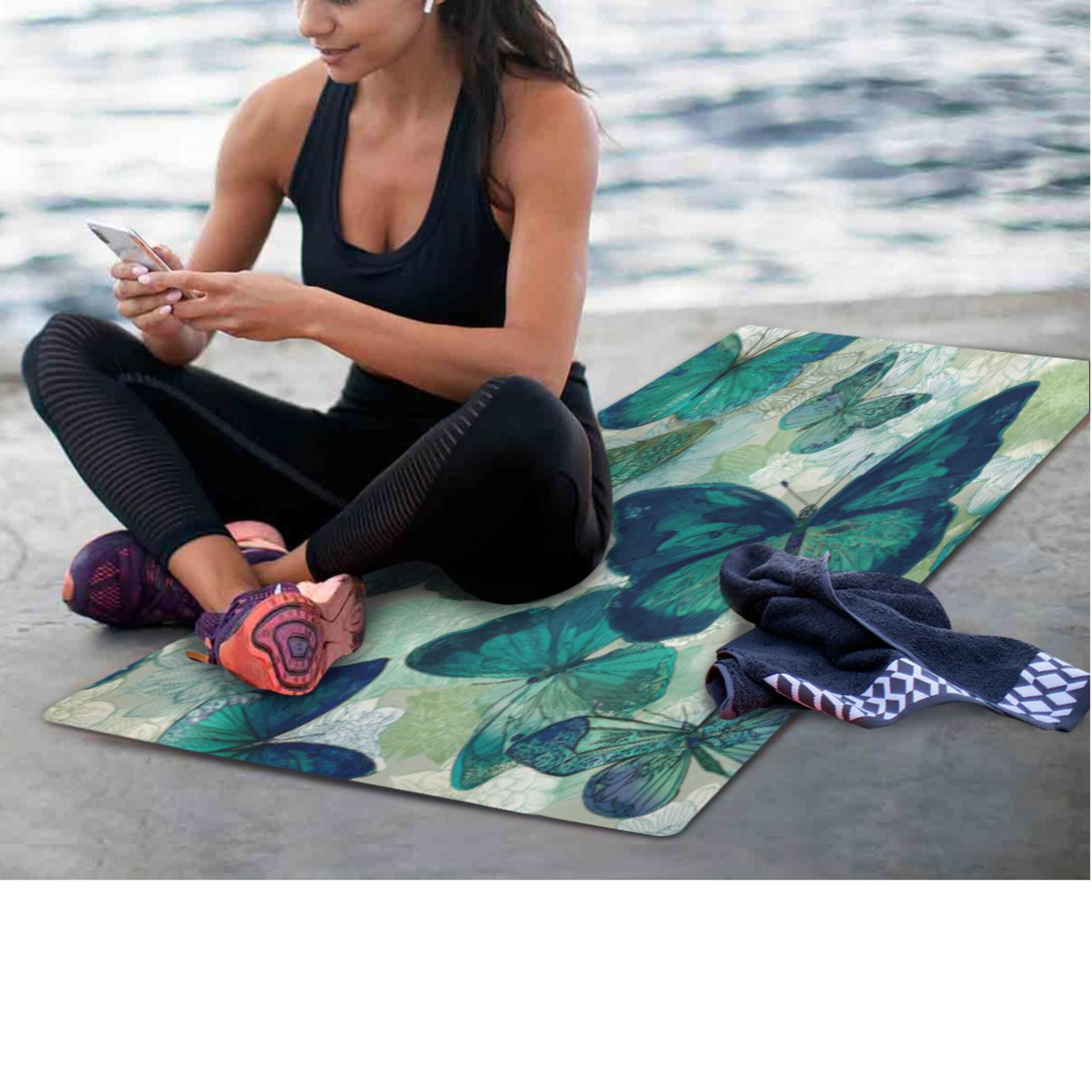BZSMCE Yoga Mat Women Fitness Mat Jade Winged Butterfly Ballet Pattern