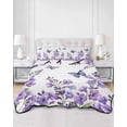 thumbnail image 2 of Full Size Quilt Bedding Set, Purple Flowers Reversible Summer Quilt 3 Pieces, Butterfly Spring Floral Watercolor Farmhouse Lightweight Bedspreads Coverlets with 2 Pillow Shams for All Seasons, 2 of 5