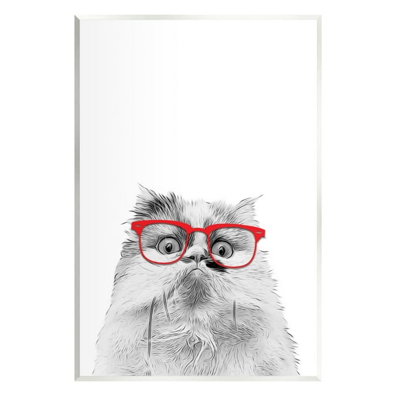 Stupell Industries Funny Face Cat Wearing Glasses Animals & Insects Painting Unframed Art Print Wall Art