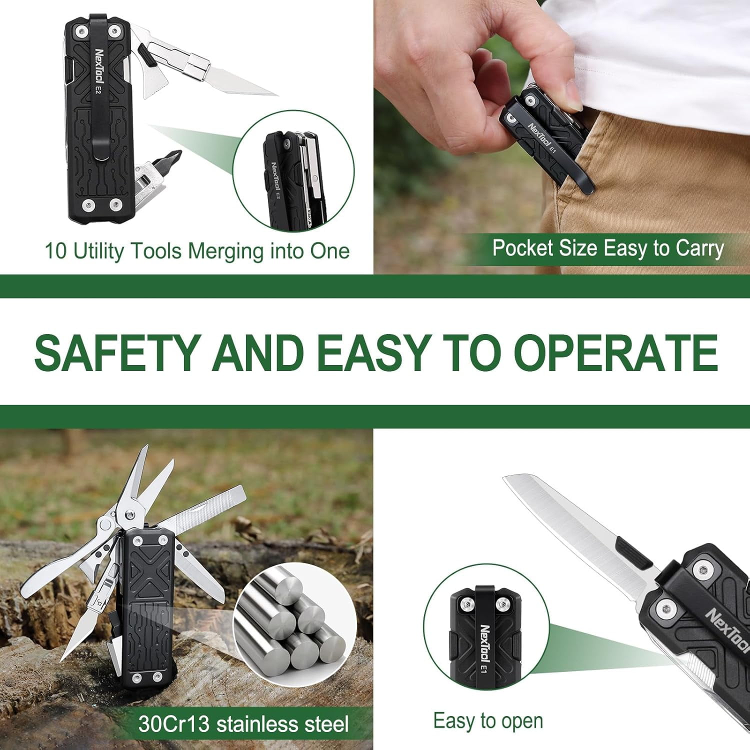 NexTool Pocket Tool E1, Multitools with Replaceable Folding Knife, Dual Head Screwdriver and Scissors