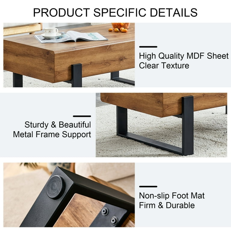 Gzxs Modern Mid Century Wood Coffee Table with Metal Legs Gzxs Modern Mid Century Wood Coffee Table with Metal Legs