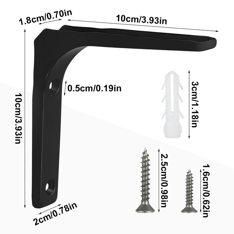 sixwipe 6 Pcs Wall Shelf Bracket, L Bracket for Shelf, 4 x 4 inch Heavy Duty Shelf Support Bracket, Decorative Joint Angle Bracket, Shelf Supports with Screws, Corner Brace Wall Hanging Shelf(Black)