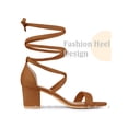 thumbnail image 3 of BLISSFUL STEP Lace Up Strappy Block Mid Heels Sandals for Women Brown (Size 9), 3 of 6