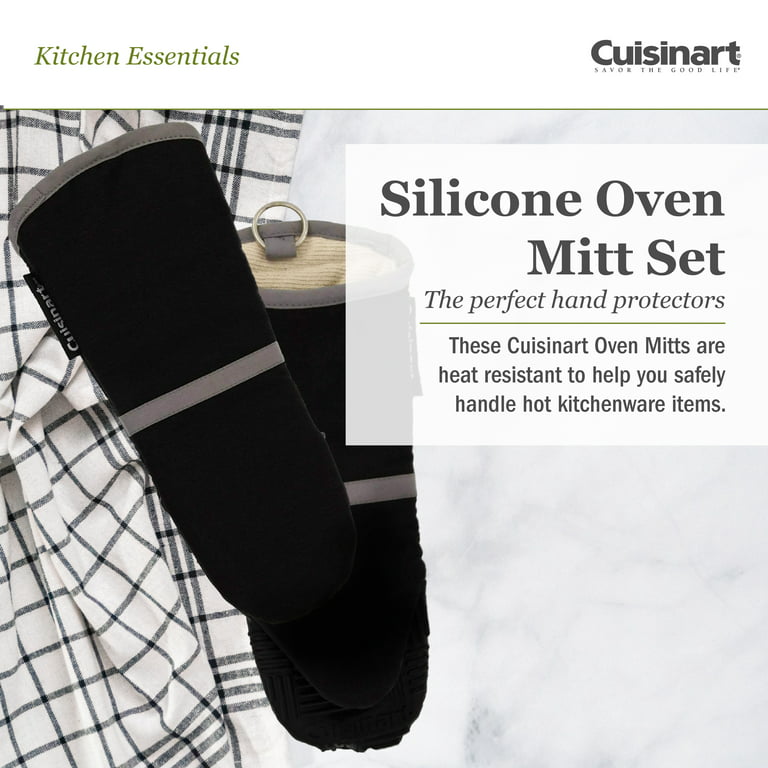 Cuisinart Oven Mitt with Non-Slip Silicone Grip, Heat Resistant to 500? F,  Black, 2pk 