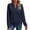 Navy, variant on Womens Quilted Knit Long Sleeve Sweatshirt Pullover Notch V Neck Casual Slouchy Sweater Warm Ribbed Cuff Cozy Daily Fall Outfits, Gray, L