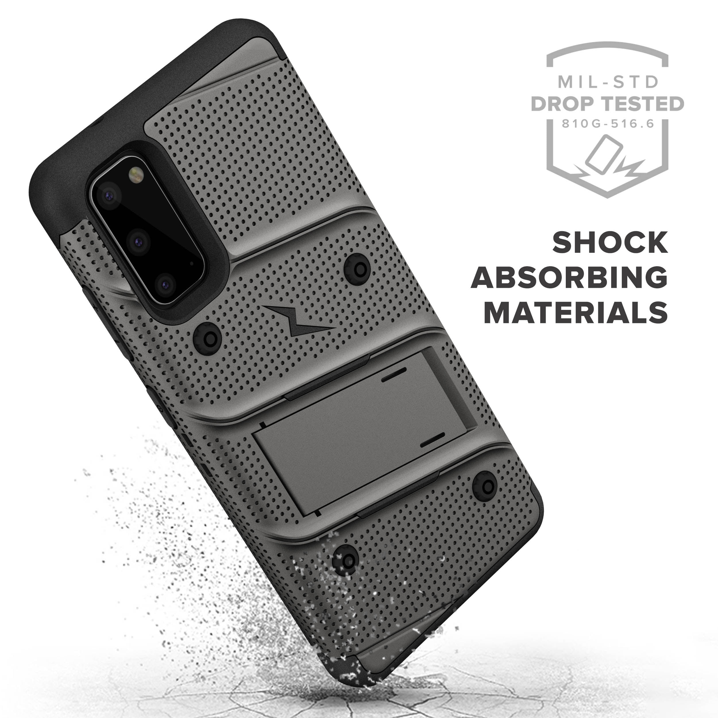 ZIZO BOLT Series for Galaxy S20 Case with Kickstand Holster Lanyard - Gun Metal Gray