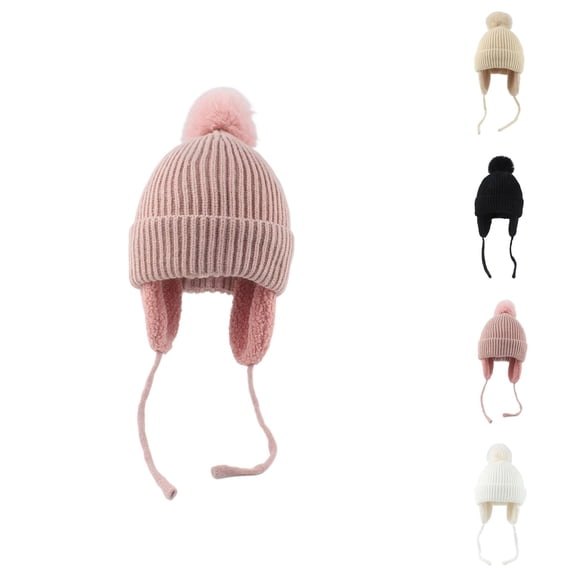 Toddler Autumn Winter Cartoon Trapper Hat - Pom-Pom Lined Earflap Caps, Knit Warm Style For Baby Boys Girls Daily Outing & Snow Cold Weather Protection Headwear Gear