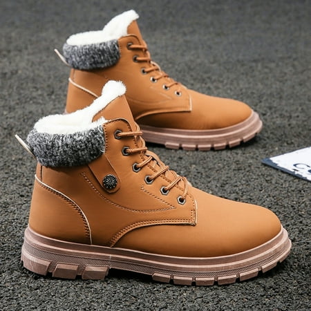 Mens Snow Boots Warm Fur Lined Ankle Waterproof Slip Outdoor Winter Shoes Winter Shoes Round Toe Casual Thickened Warm Cotton Shoes
