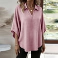 thumbnail image 4 of Asgosdo Women Tops Shirts Batwing Cape Sleeve Turn Down Collar Black Solid V Neck Split Curved Hem Oversize Loose Casual Blouses All Season Womens Tops, 4 of 5