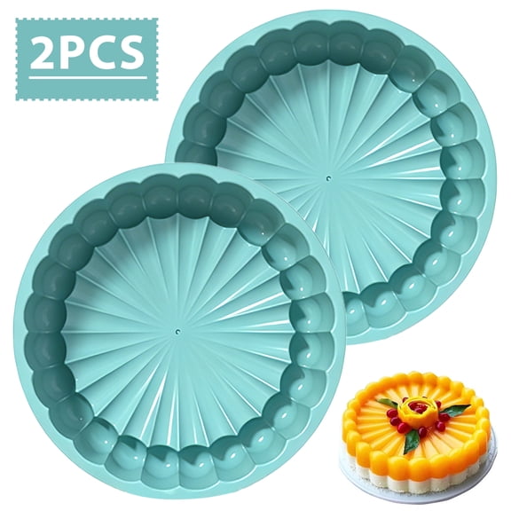 Silicone Cake Pan Set, Non-Stick Round Sunflower and Pumpkin Fluted Cake Molds for Baking, 10-Inch Chiffon & Bundt Pan for Jello, Bread and DIY Desserts, 2-Piece Set
