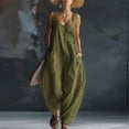 thumbnail image 2 of Women's Sleeveless Jumpsuit, Loose Fit Cotton Linen Overalls with Pockets, Casual Summer Streetwear Jumpsuit, One Piece Romper for Everyday Outfits​-Blackish Green, 2 of 6