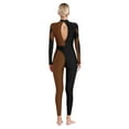 thumbnail image 3 of Aiihoo Women Long Sleeve Shiny Rhinestone Gymnastics Leotard Full Length Figure Skating Jumpsuit Bodysuit Catsuit Brown XL, 3 of 7
