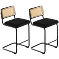 thumbnail image 2 of 30" Bar Stools, Set of 2, Rattan Bar Height Velvet Armless Bar Stools Modern Bar Chairs with Cane Back for Home Office Kitchen Island, 2 of 5