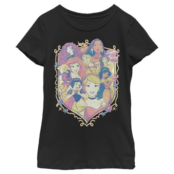 Girl's Disney Collage Emblem  Graphic Tee Black X Small