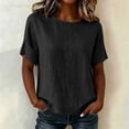 thumbnail image 2 of VBVC Women's Linen Blend Short Sleeve Shirt , Casual Crew Neck Blouse For Women, Ladies' Lightweight Loose Fit Tunic Top,Black,S-2XL, 2 of 7