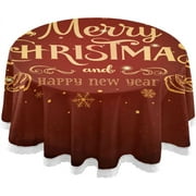 SKYSONIC Merry Christmas Round Tablecloth,Washable Oil Proof Table Cover for Kitchen Holiday Party Wedding Picnic Decoration