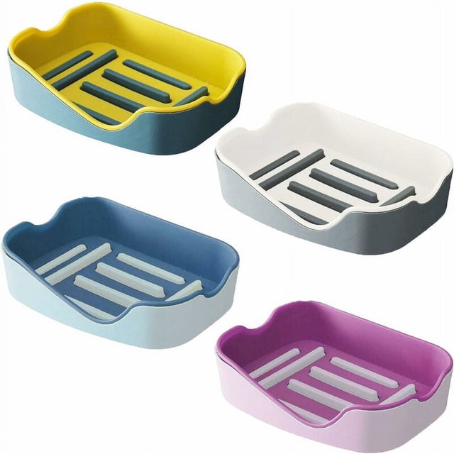 jaboneras de plástico sin perforaciones, cesta para jabón para encimera de baño, ducha, cocina, mantiene el jabón seco y limpio (rosa, gris, azul, amarillo)