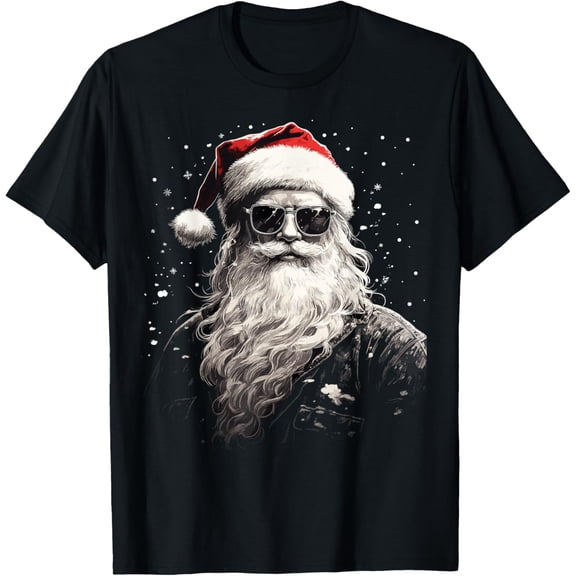 Santa Claus Face Retro Sunglasses Christmas Shirts Men Adult T-Shirt