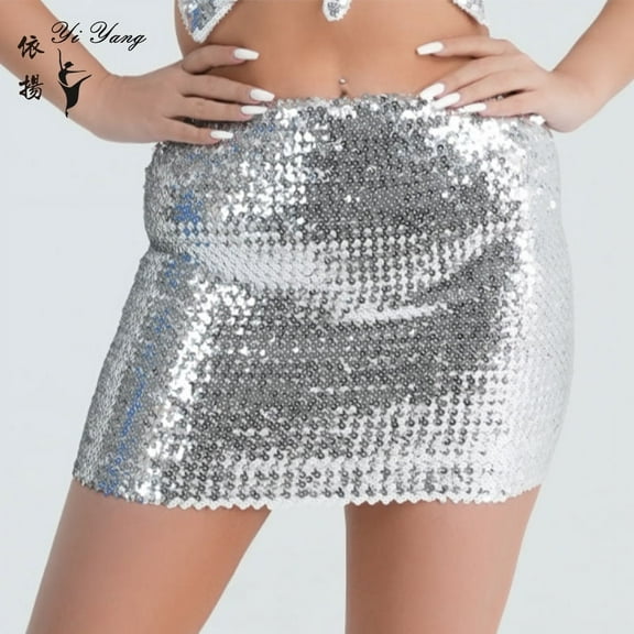 Voiceine Women Sequin Skirt Sparkly Short Skirt High Waist Skirt for Performance Dance Short Skirt Stylish Skirt for Holiday Events