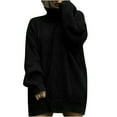 thumbnail image 2 of Turtlenecks Sweaters for Women Oversized Crewneck Long Sleeve Chunky Knit Pullover Sweaters Black L, 2 of 6