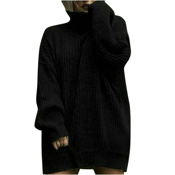 Brglopf Women's Sweater Dress Turtleneck Long Sleeve Oversized Chunky Knitted Dress Solid Color Fall Winter Pullover Dresses