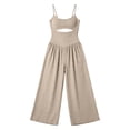 thumbnail image 6 of Jumpsuits for Women Sleeveless Cut-Out Waist U-Neck Spaghetti Strap Backless Tie-Back Ruched High Waist Summer Romper S, 6 of 6