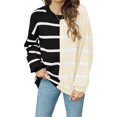 thumbnail image 3 of Color Block Patchwork Striped Print Women Oversize Loose Knit Sweater Pullover, 3 of 4
