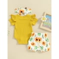 thumbnail image 5 of Yunliwuli Baby Girls 3Pcs Summer Outfit Short Sleeve Romper + Floral Shorts + Headband Set Newborn Clothes, 5 of 10