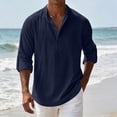 thumbnail image 3 of Men's Linen Blend Henley Shirt Long Sleeve Casual Button Down Shirts Lightweight Breathable Summer Beach Tops, 3 of 5