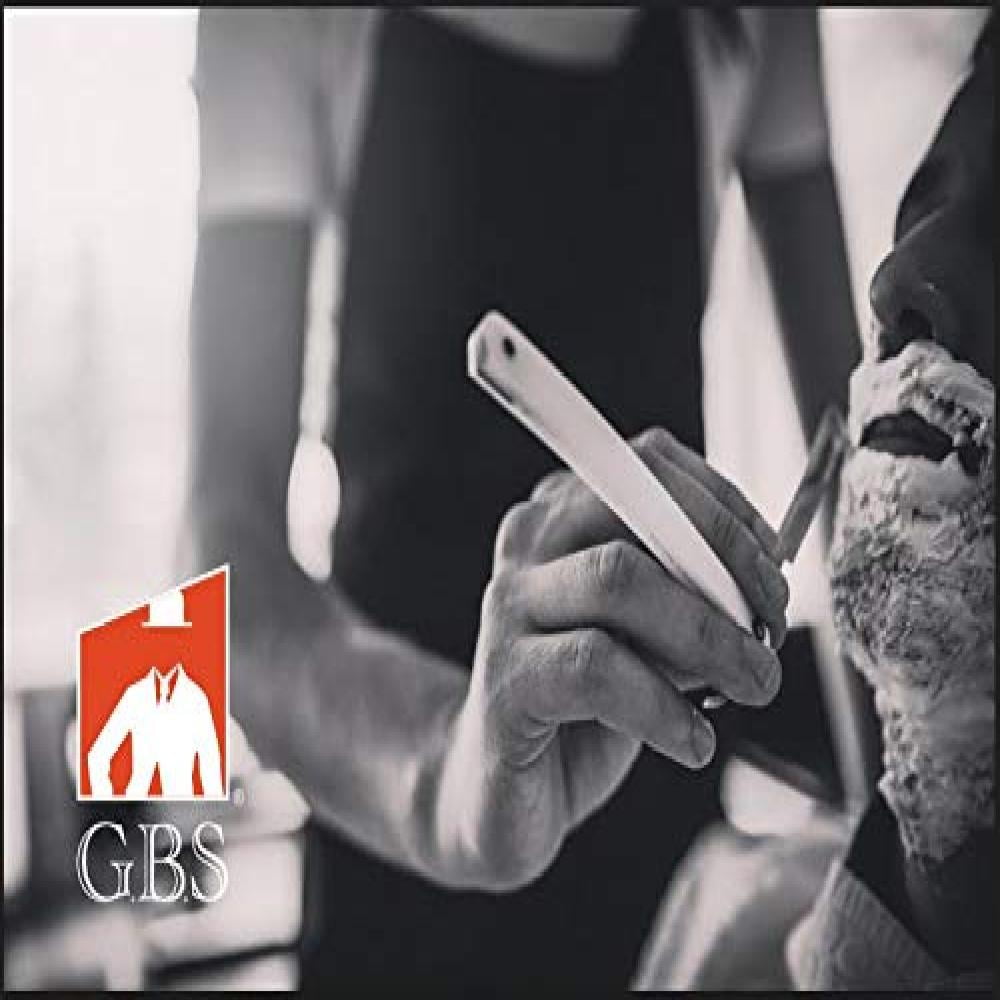 GBS Classic Straight Edge Razor Barber Shavette + Brush and Razor Stand - Ivory Horn Handle - Gold Accents + 10 Blades Mens Manual Shaver Excellent Locking Safety Mechanism
