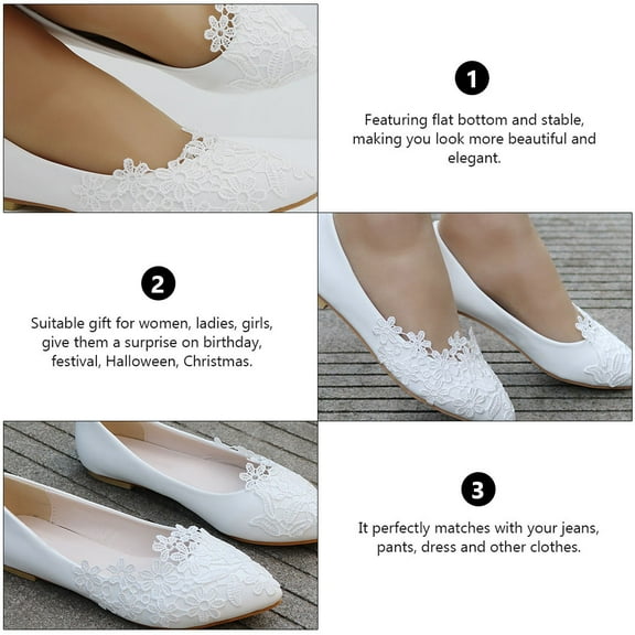 EXHUMKY 1 Pair Women's White PU Wedding Shoes Flat Bottom Elegant Bride Shoes Comfortable Outdoor Casual