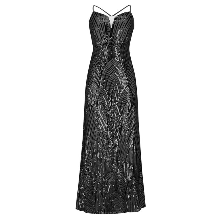 Ovbmpzd Wedding Guest Dresses for Women Maxi Sleeveless Black Sequin Dress  V Neck Dresses Long Dresses for Women Casual M - Walmart.com