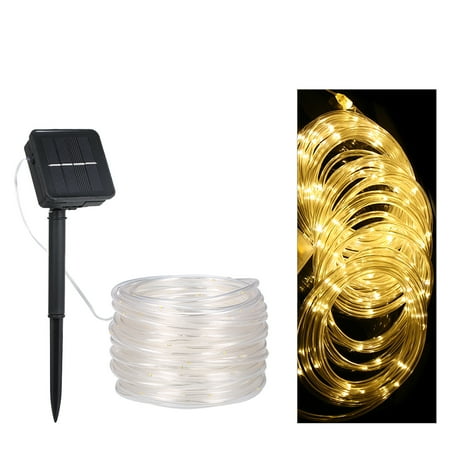 

12M39.4Ft 7.2W 120 Solar Powered Energy Rope Lawn Lamp Warm White Combination In Sequential Slo-glo Chasingflash Slow Fade Twinkleflash on 8 Different Effects IP65 Water Resistance Buil
