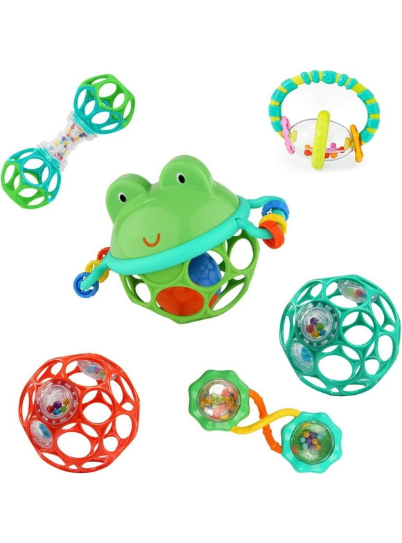 Bright Starts Little Shakers 6pc Gift Set - BPA-Free Easy-Grasp Baby Rattles and Teethers, Unisex, 3 Months+ 6-Piece Gift Set