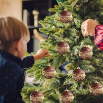 Deeceymbur Foam Christmas Balls Coffee Brown Glitter Ornaments Shatterproof Hanging Decor for Xmas Tree Holiday Decoration