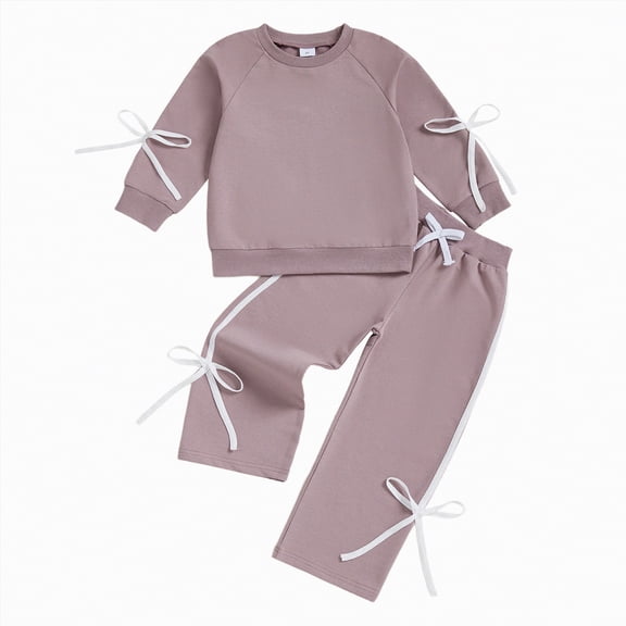Futezty Toddler Boys Girls Clothes Fall Winter Outfit Sets, Baby Outfits Long Sleeved Crew Neck Bow Pattern Stretch 0 6 12 18 24 Months 2T 3T 4T 2Pcs Set Top and Pants