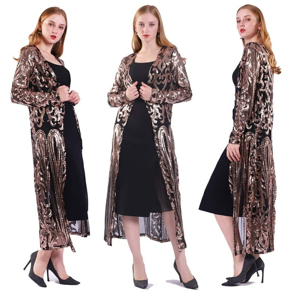 Cardigan à Paillettes pour Femme, Robe de Plage d'Été, Paillettes Scintillantes, Manteau Ouvert, Robes, Duster pour Soirée, Bal, 4TG, Noir